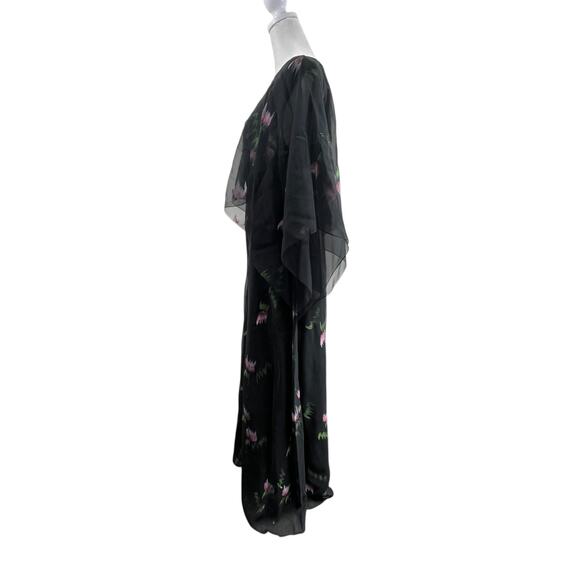 VTG 80s Black Chiffon Floral Maxi Dress Sz M Witchy Whimsigoth Cape Fairy Grunge - Picture 3 of 6
